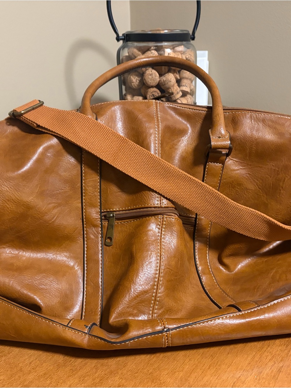 Men's Tan Faux Leather Weekender Bag - Classic Carryall